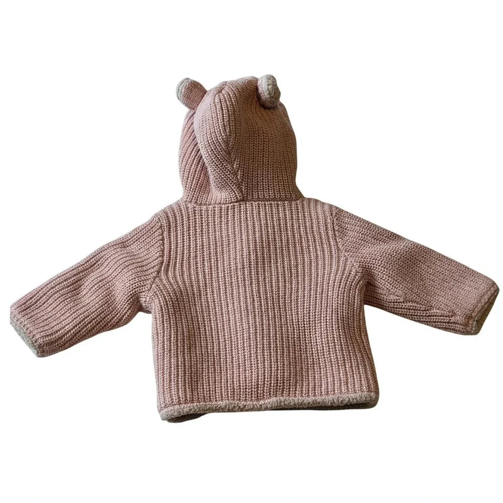 Baby Gap Pink Hooded Knit Jacket Sherpa Lined 3-6 Months